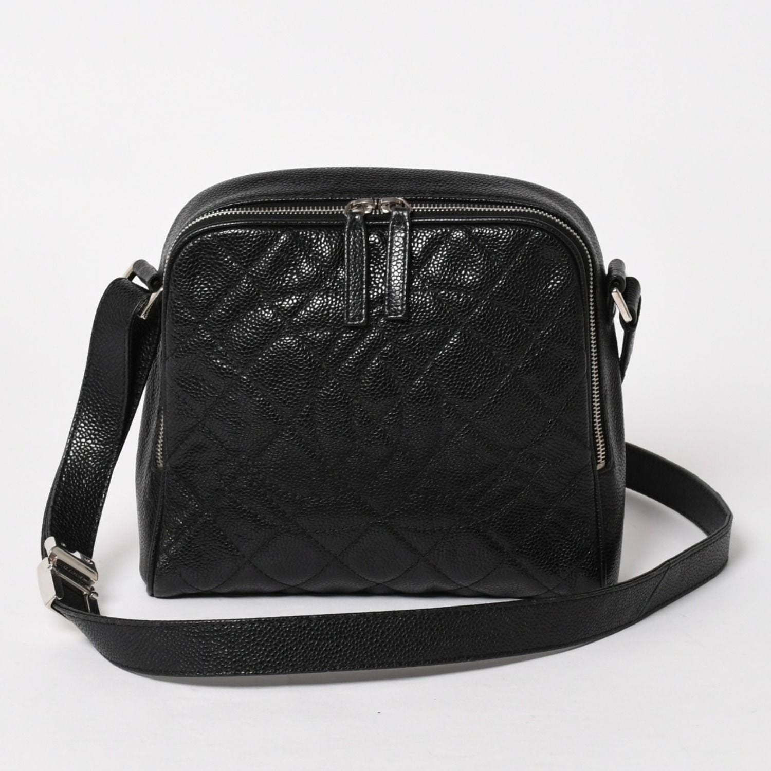 Chanel Shoulder Bag CC Logo Caviar Leather Black Silver