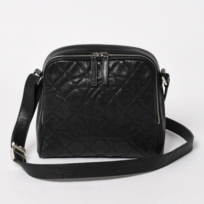 Chanel Shoulder Bag CC Logo Caviar Leather Black Silver
