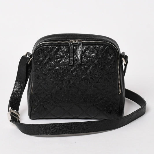 Chanel Shoulder Bag CC Logo Caviar Leather Black Silver
