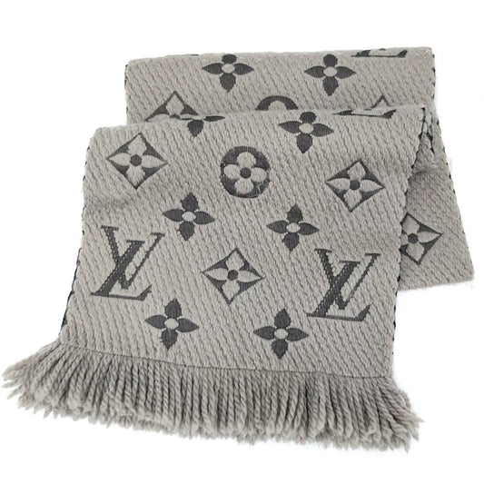 Louis Vuitton Scarf Escherve Logomania Wool Silk Light Gray