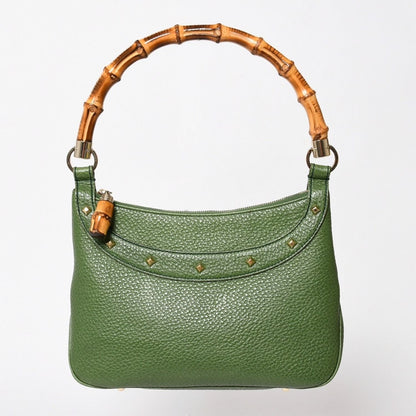 Gucci Bamboo Anita Hobo Handbag Leather Studs Green Gold