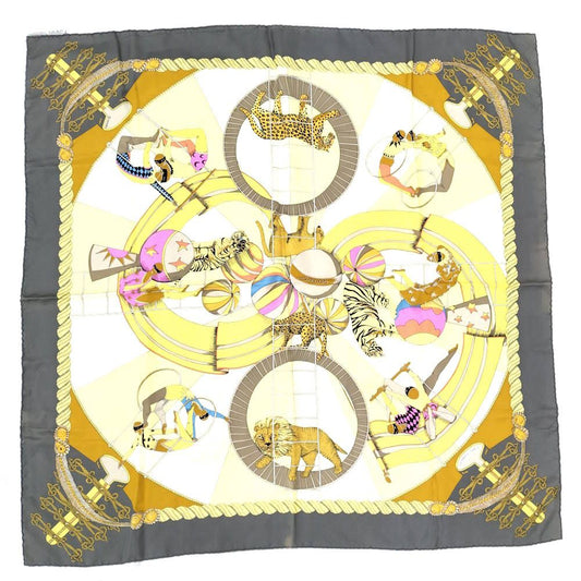 Hermes Carre 90 Scarf Circus 100% Silk Gray x Multicolor