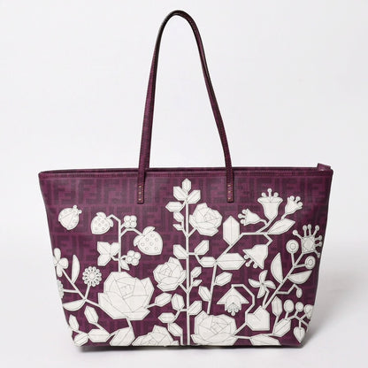 Fendi Tote Bag Purple White Floral Pattern Zucca Canvas