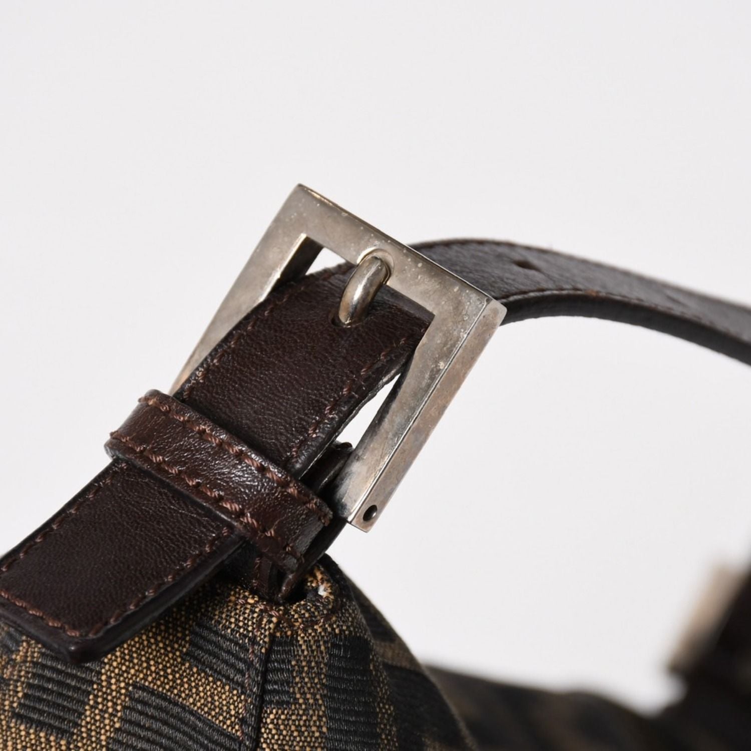 Fendi Zucca Pattern Mamma Baguette Shoulder Bag Canvas Leather Brown FF Buckle — view 7