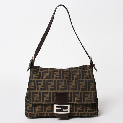Fendi Zucca Pattern Mamma Baguette Shoulder Bag Canvas Leather Brown FF Buckle