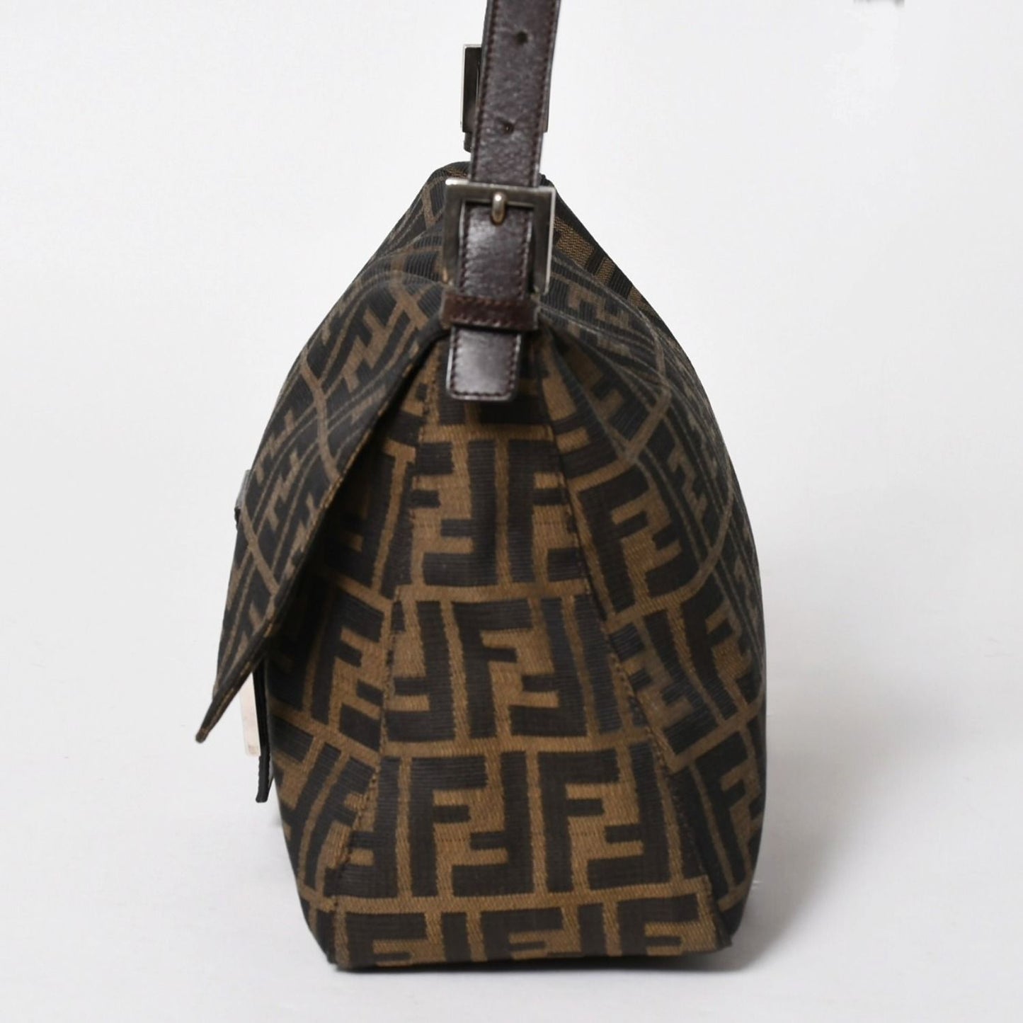 Fendi Zucca Pattern Mamma Baguette Shoulder Bag Canvas Leather Brown FF Buckle — view 4