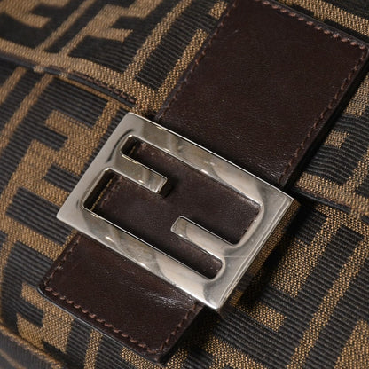 Fendi Zucca Pattern Mamma Baguette Shoulder Bag Canvas Leather Brown FF Buckle — view 8