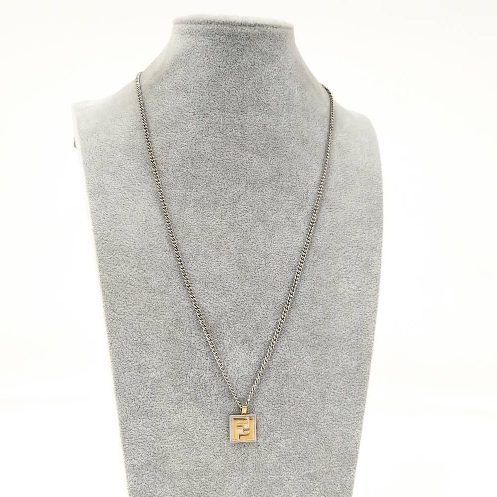 Fendi FF Logo Square Necklace Silver Gold — view 3