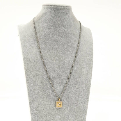 Fendi FF Logo Square Necklace Silver Gold — view 3