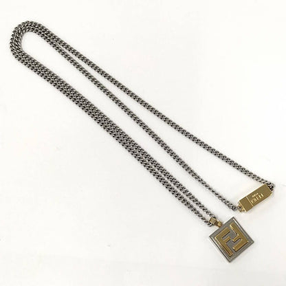 Fendi FF Logo Square Necklace Silver Gold — view 4