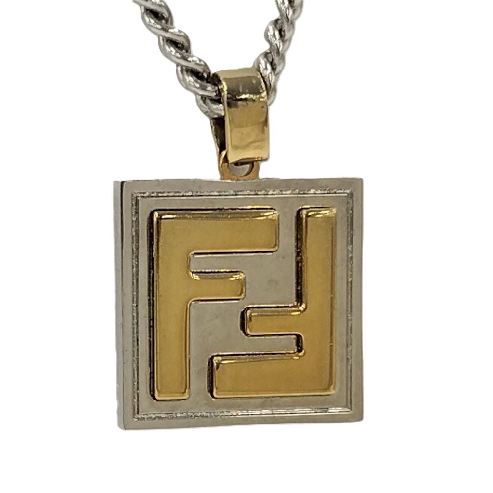 Fendi FF Logo Square Necklace Silver Gold