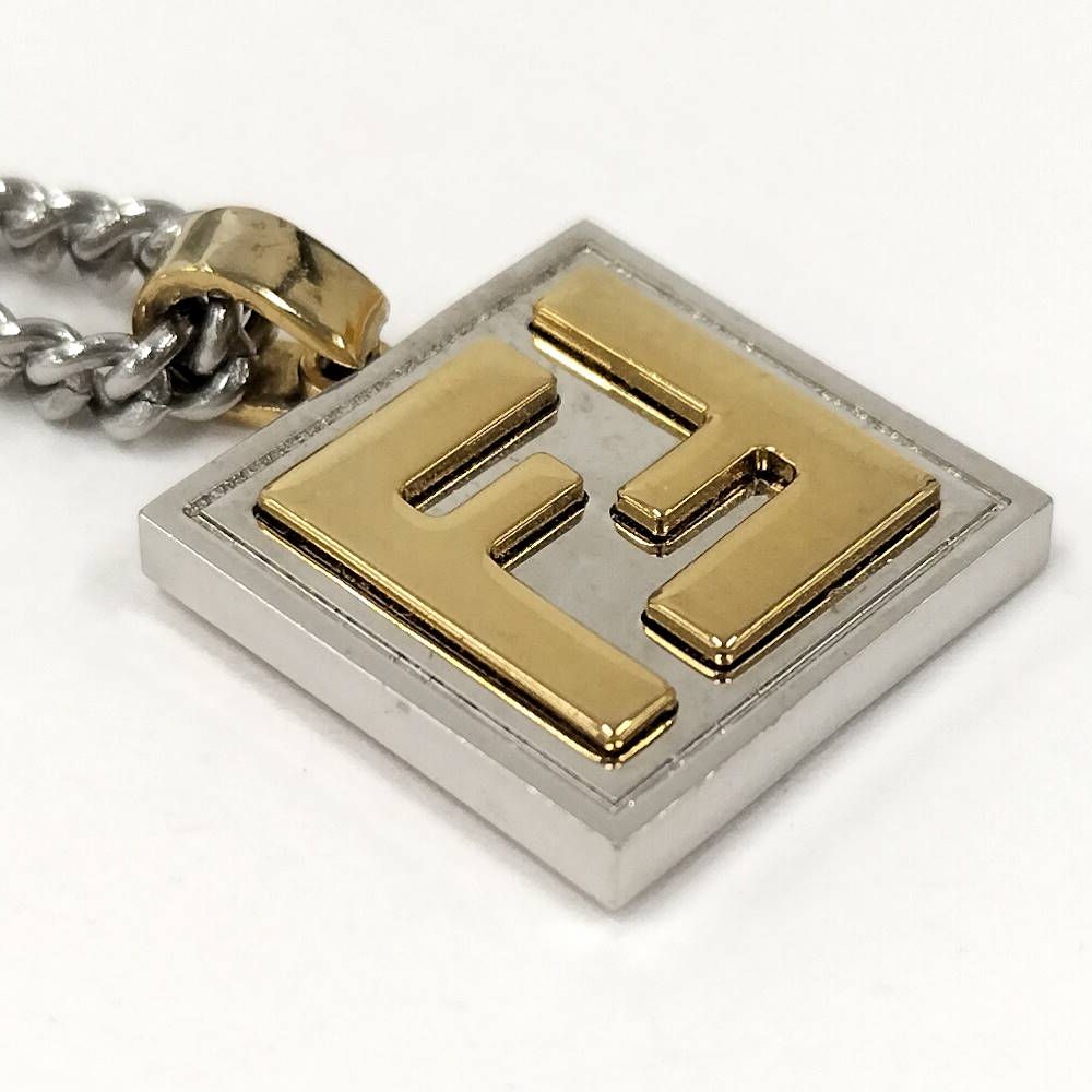 Fendi FF Logo Square Necklace Silver Gold — view 6