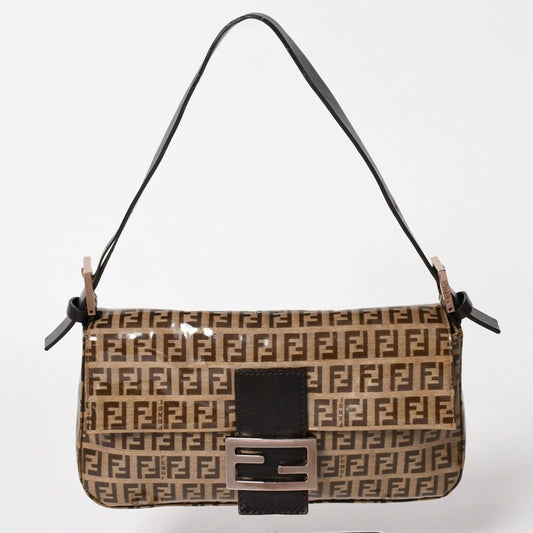 Fendi Mamma Baguette Bag Zucchino Vinyl Brown Blanc