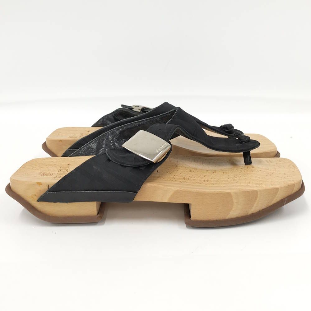 Fendi Wood Sole Sandals Black — view 3