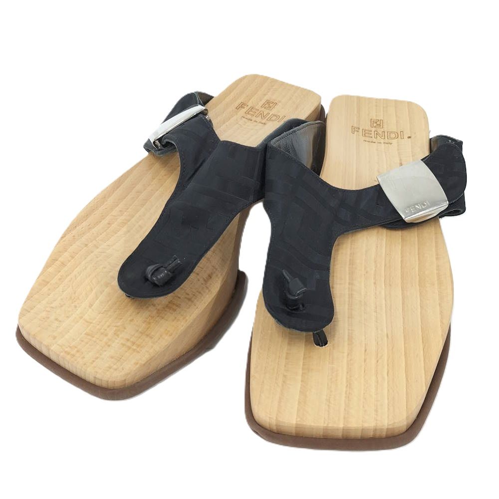 Fendi Wood Sole Sandals Black
