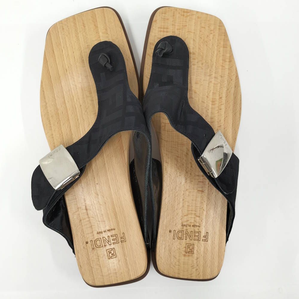 Fendi Wood Sole Sandals Black — view 8