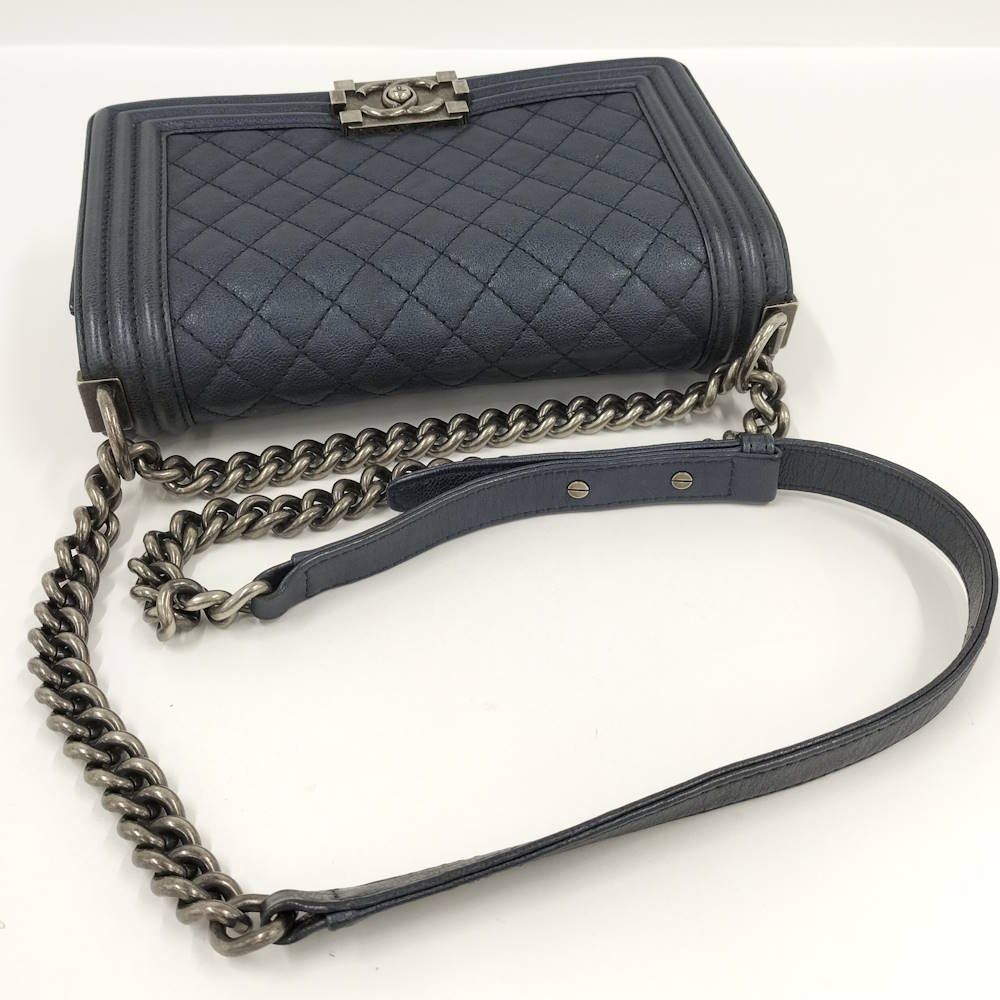 Chanel Boy Chain Shoulder Bag Leather Navy — view 6