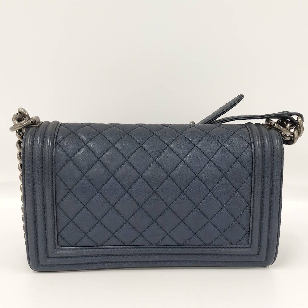 Chanel Boy Chain Shoulder Bag Leather Navy — view 2
