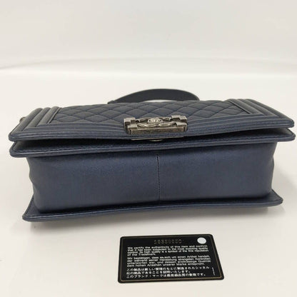 Chanel Boy Chain Shoulder Bag Leather Navy — view 4