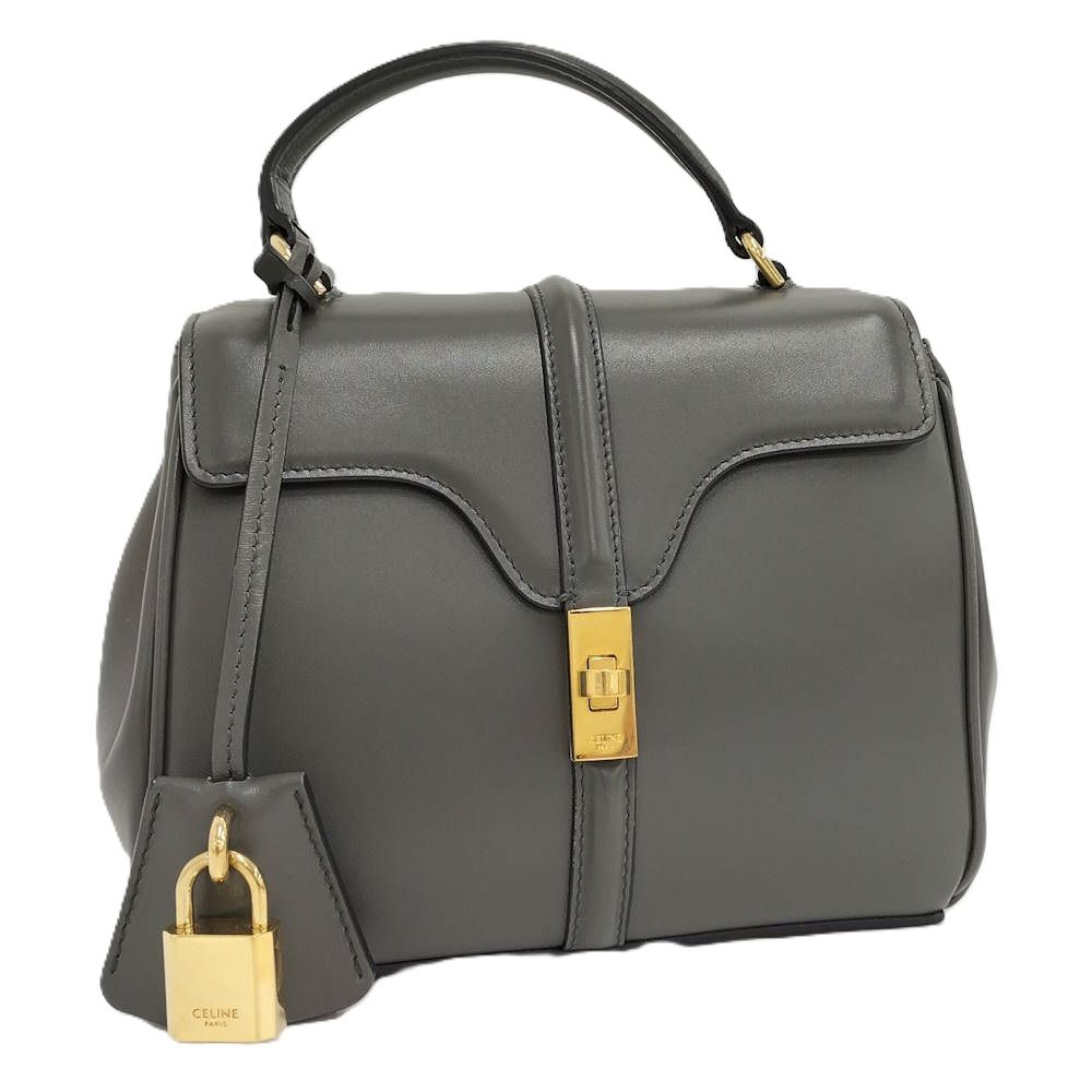Celine Handbag Mini 16 Leather Gray Gold