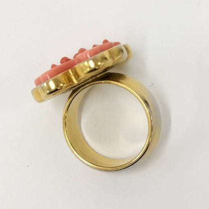 Chanel Ring CC Logo Four Leaf Clover Motif Plated Gold Pink — view 5