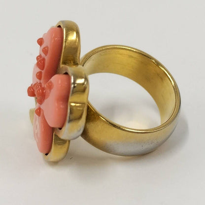 Chanel Ring CC Logo Four Leaf Clover Motif Plated Gold Pink — view 2