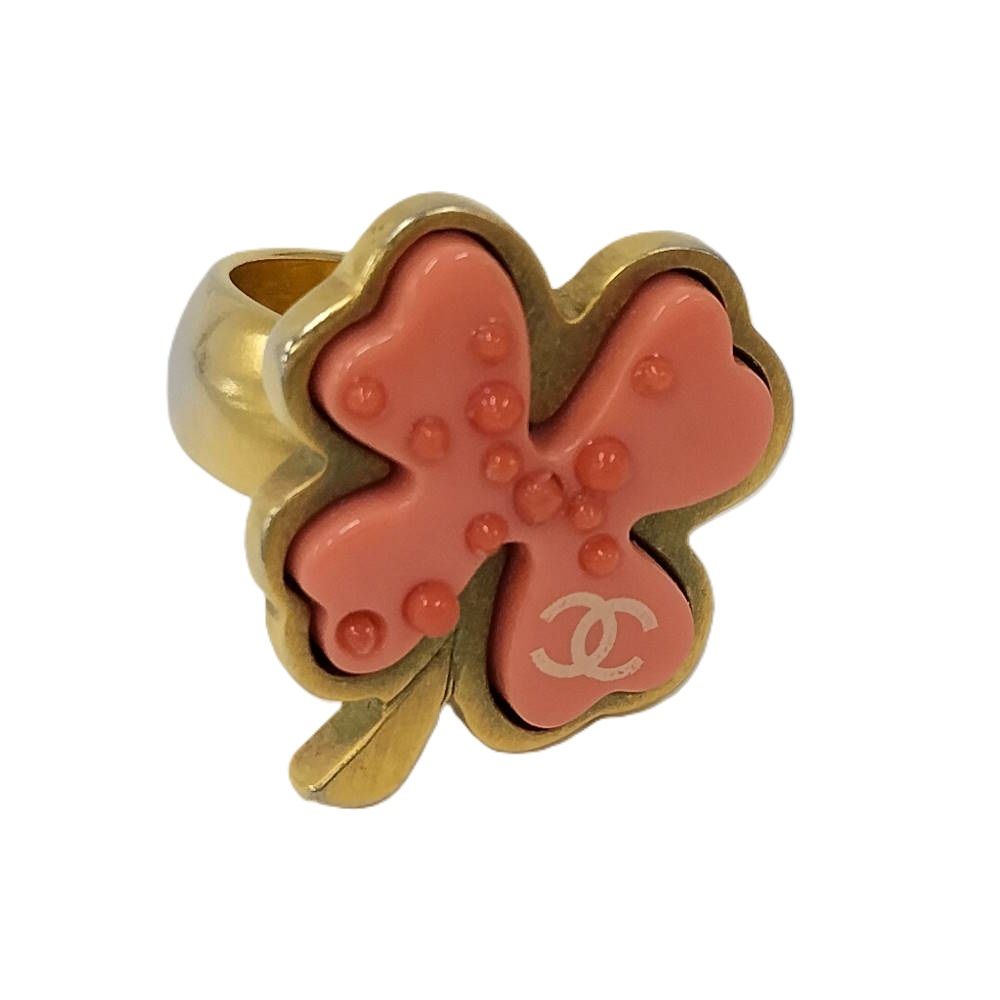 Chanel Ring CC Logo Four Leaf Clover Motif Plated Gold Pink