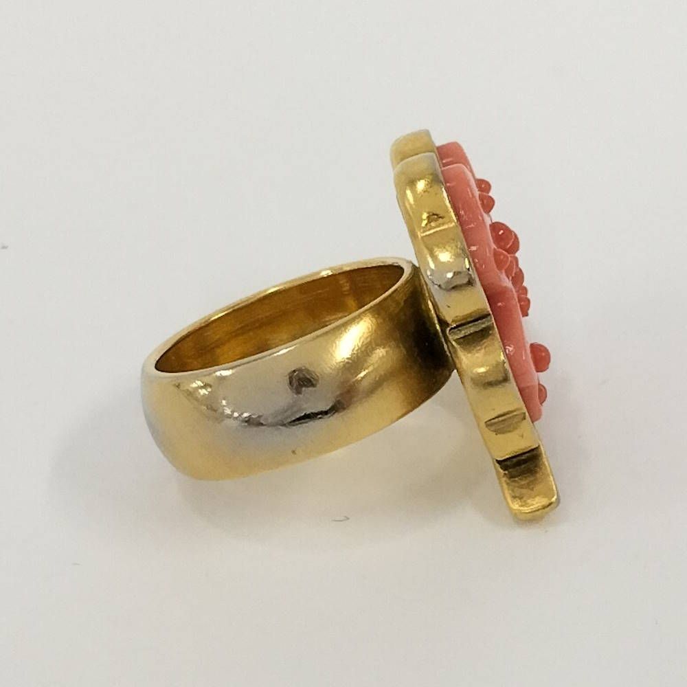 Chanel Ring CC Logo Four Leaf Clover Motif Plated Gold Pink — view 4