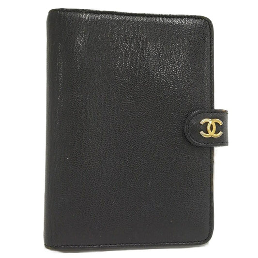 Chanel Notebook Cover CC Logo Gold Leather Black Agenda