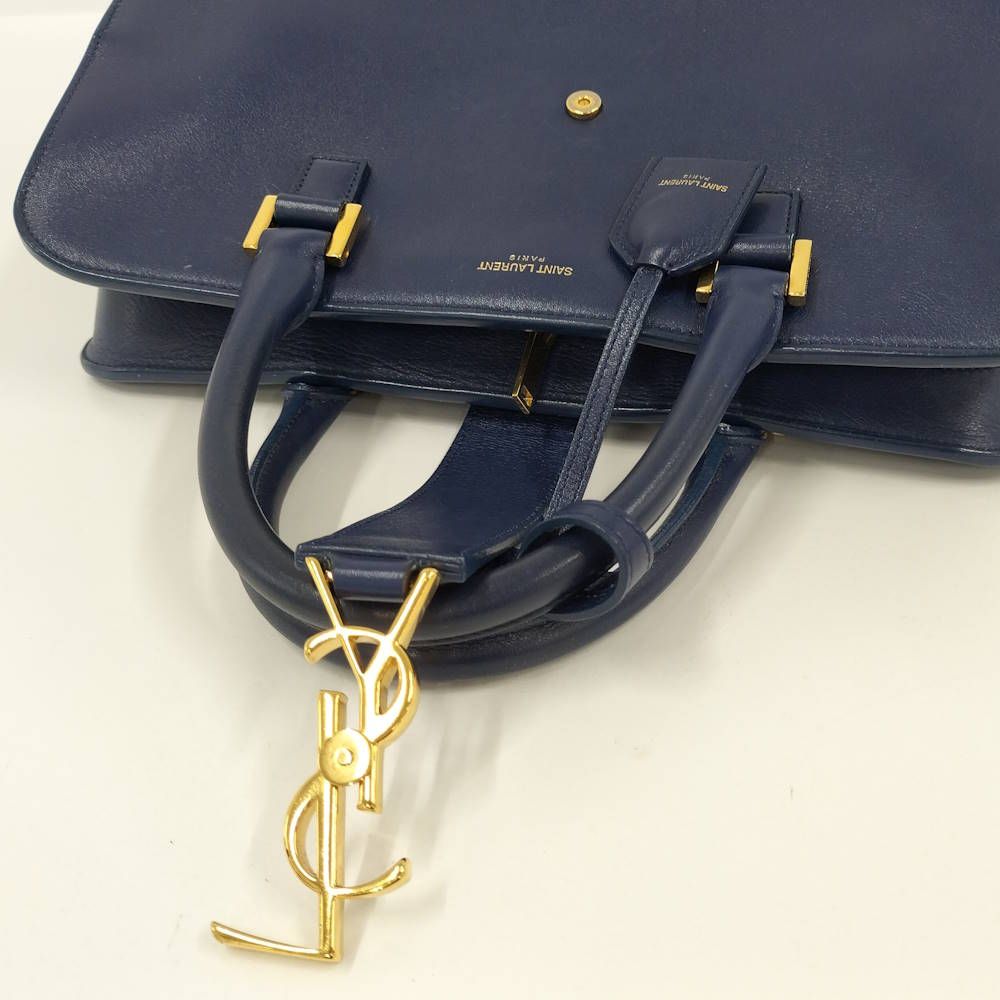 Saint Laurent Cabas Small Handbag Leather Navy — view 8