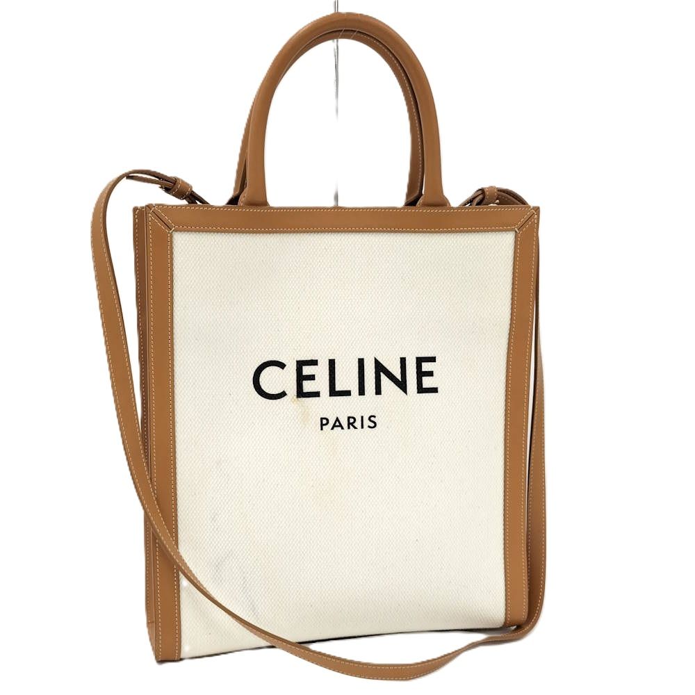 Celine Vertical Cabas Handbag Canvas Leather Ivory