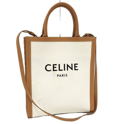 Celine Vertical Cabas Handbag Canvas Leather Ivory