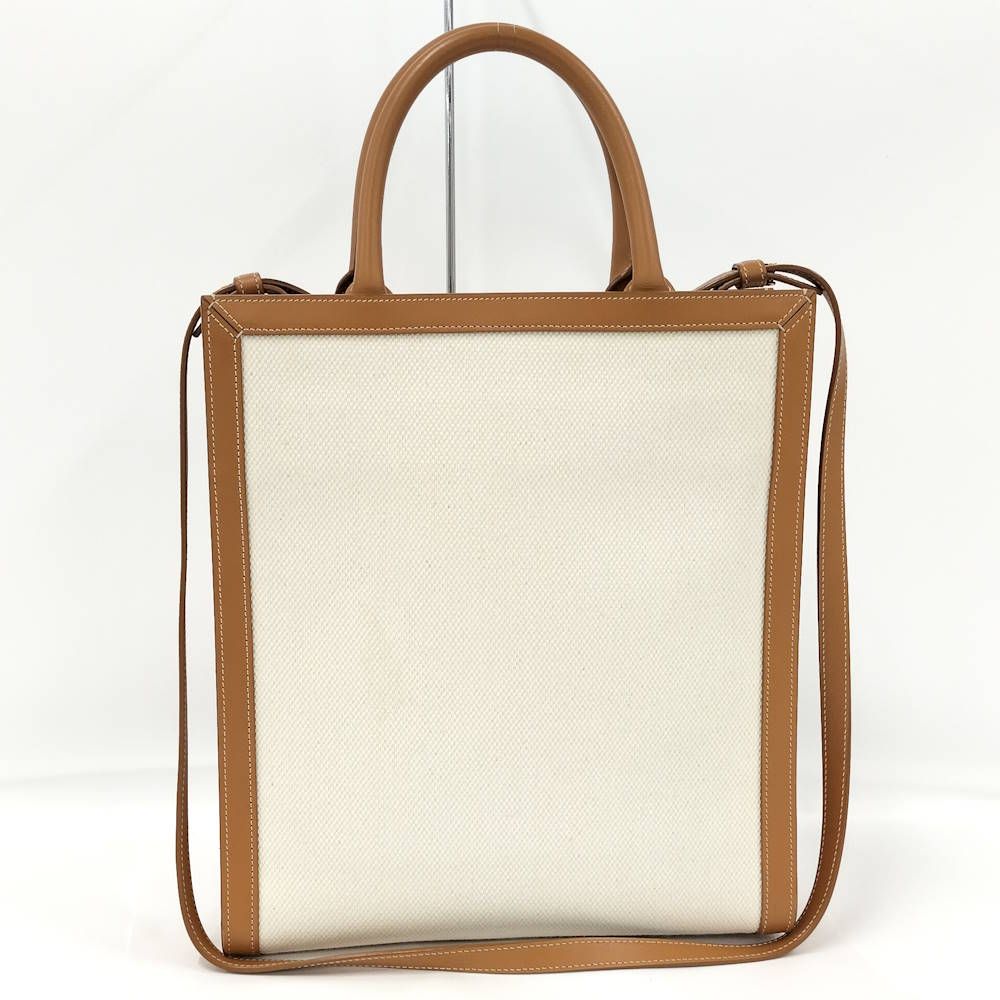 Celine Vertical Cabas Handbag Canvas Leather Ivory — view 2