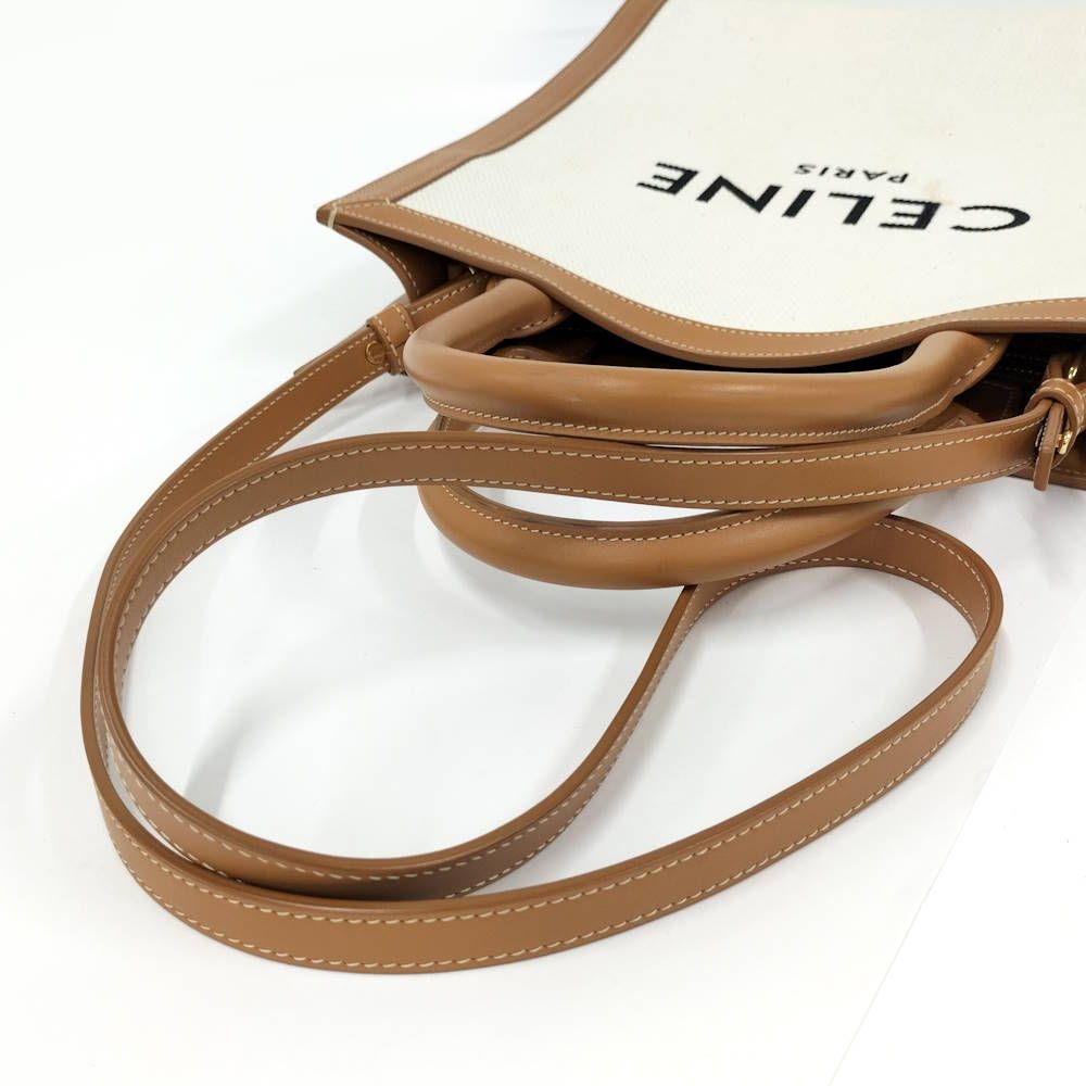 Celine Vertical Cabas Handbag Canvas Leather Ivory — view 6