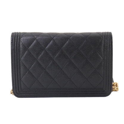 Chanel Boy Chain Wallet Caviar Leather Black Shoulder Bag — view 2