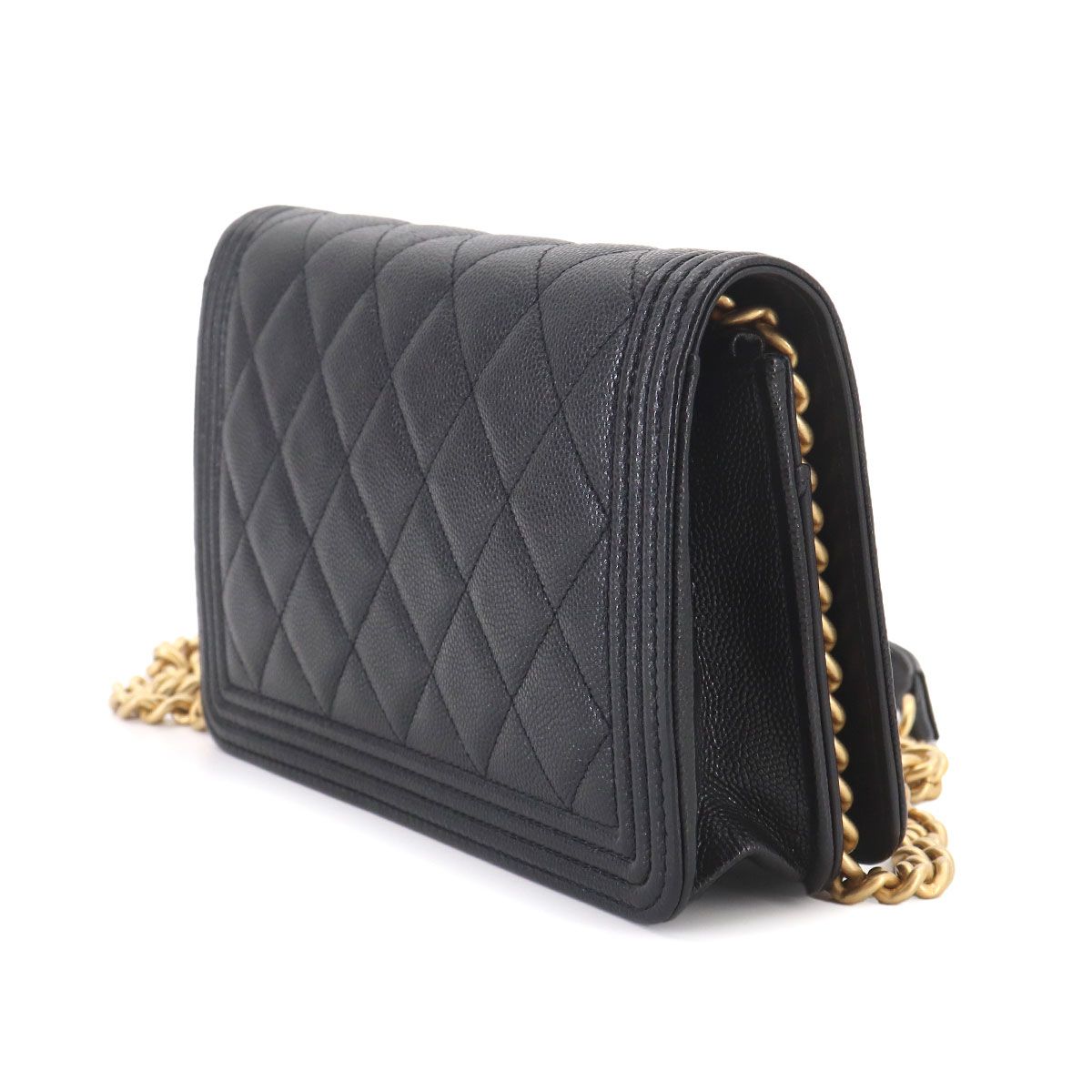 Chanel Boy Chain Wallet Caviar Leather Black Shoulder Bag — view 3