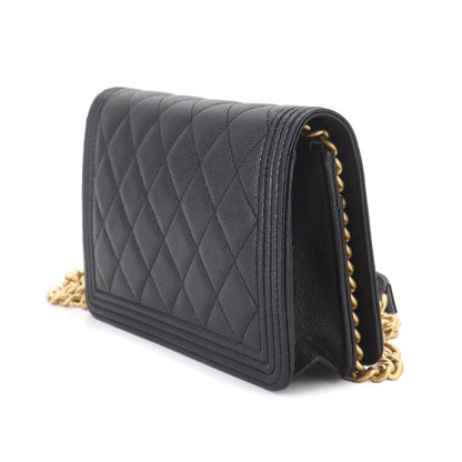 Chanel Boy Chain Wallet Caviar Leather Black Shoulder Bag — view 3