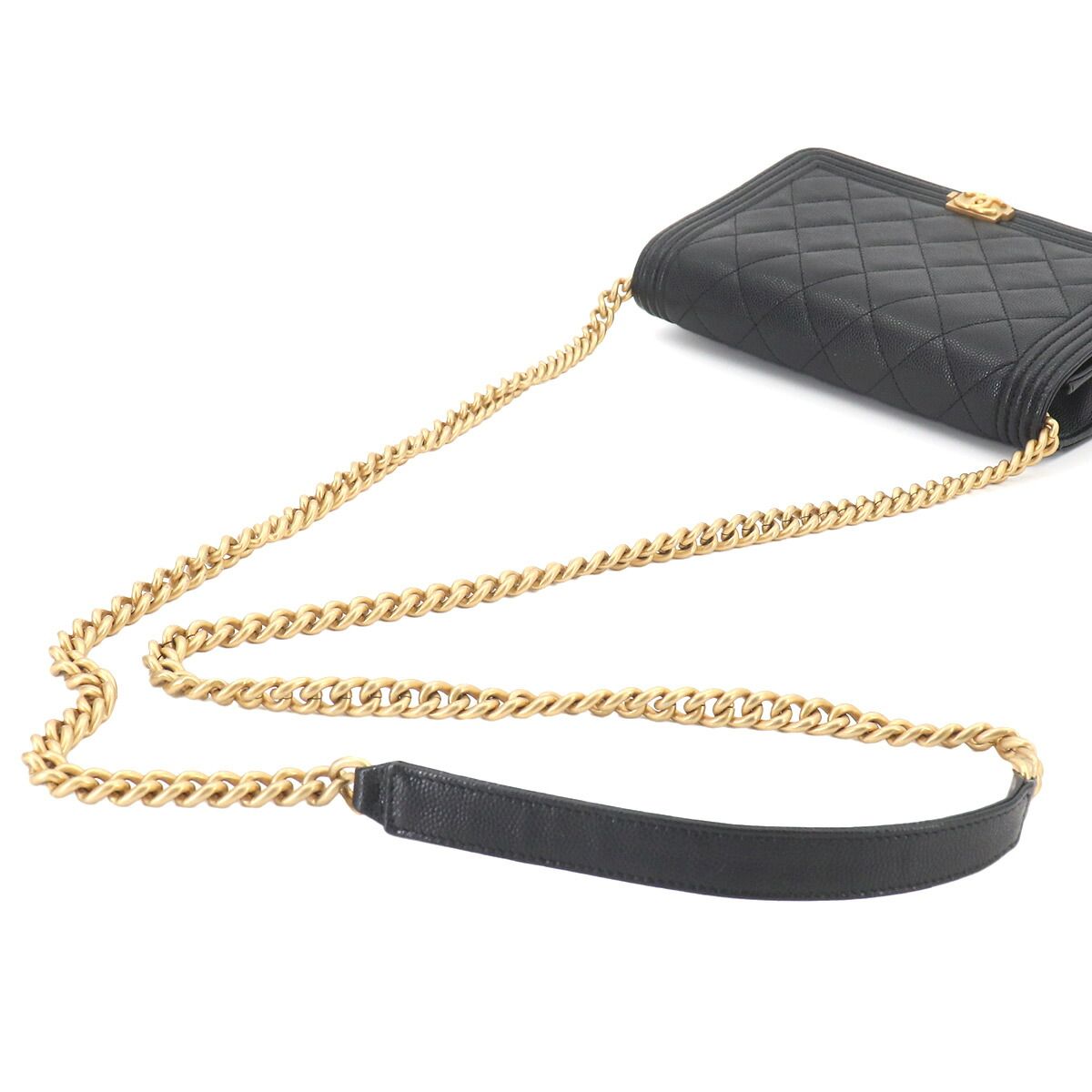 Chanel Boy Chain Wallet Caviar Leather Black Shoulder Bag — view 5