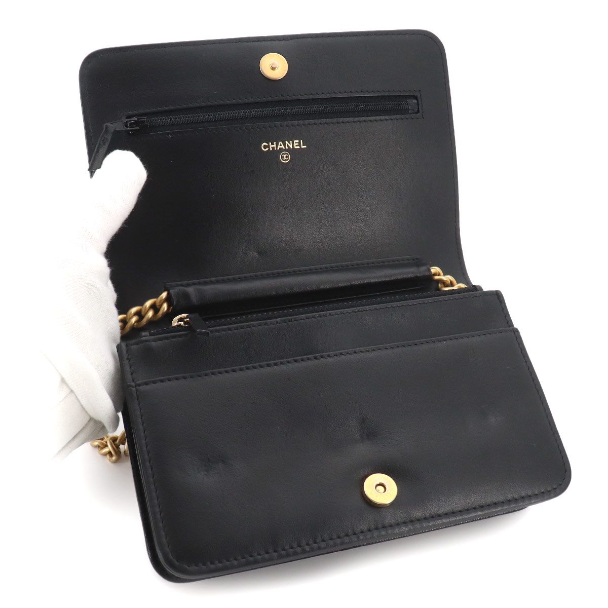 Chanel Boy Chain Wallet Caviar Leather Black Shoulder Bag — view 6