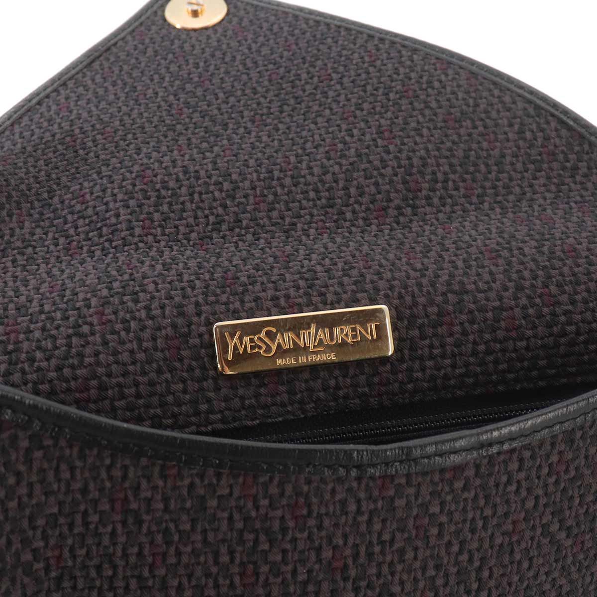 Saint Laurent Shoulder Bag Leather Gray Black Gold Vintage — view 8