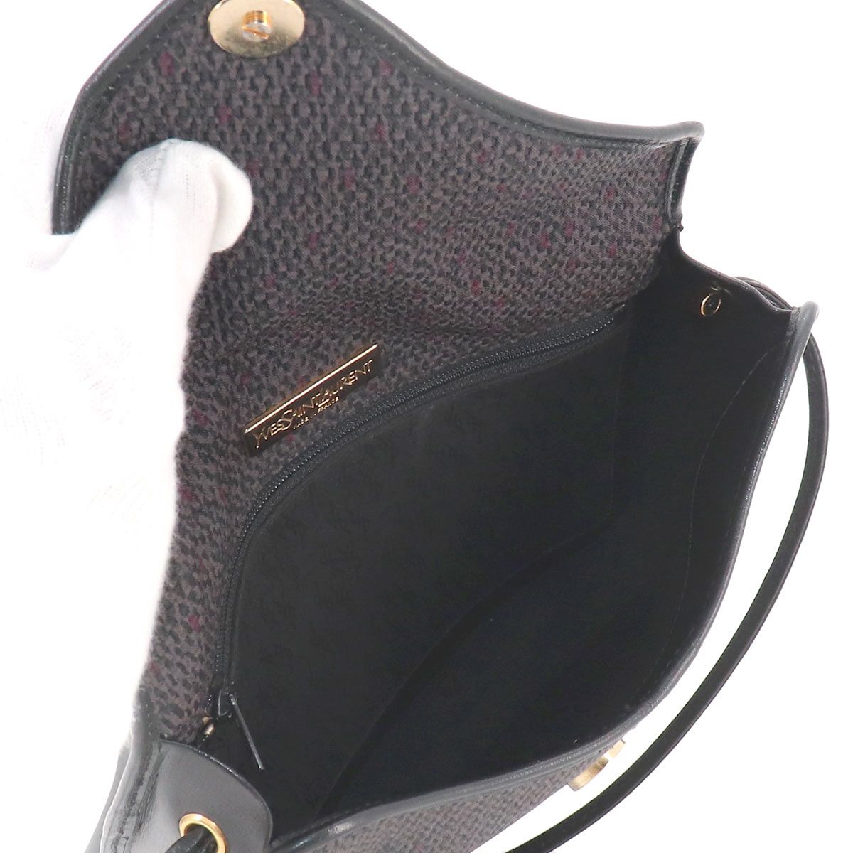 Saint Laurent Shoulder Bag Leather Gray Black Gold Vintage — view 7