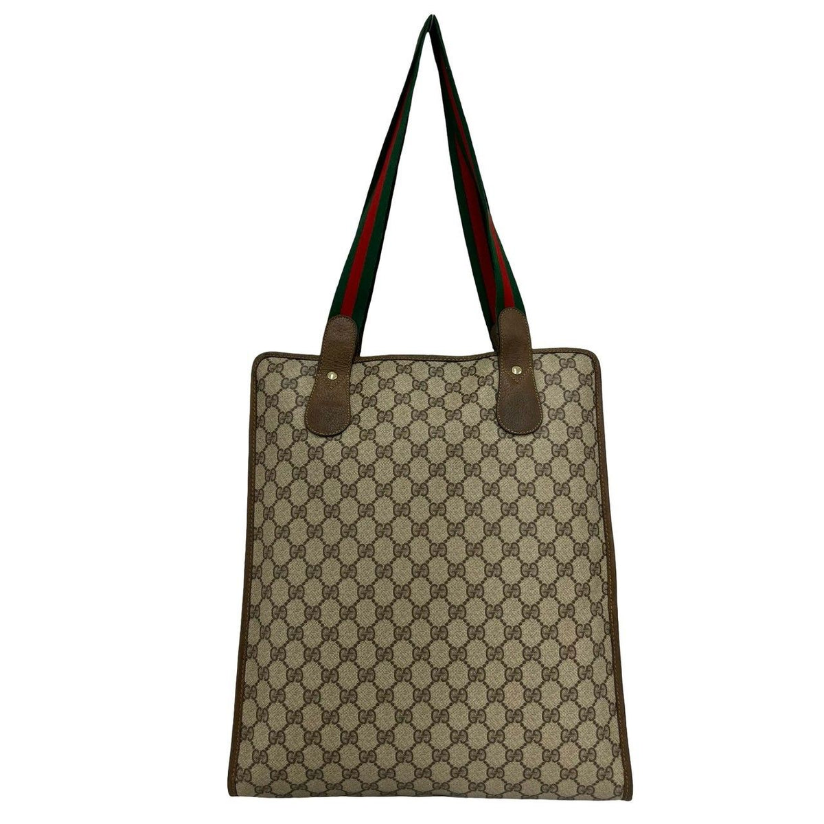 Gucci Vintage Sherry Line GG Logo Pattern Leather Tote Bag Brown Red Green — view 3
