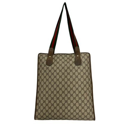 Gucci Vintage Sherry Line GG Logo Pattern Leather Tote Bag Brown Red Green — view 3