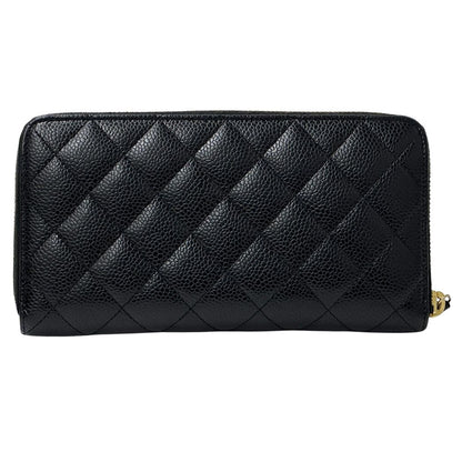 Chanel Wallet Quilted Caviar Leather Black Gold Zip Around — view 2
