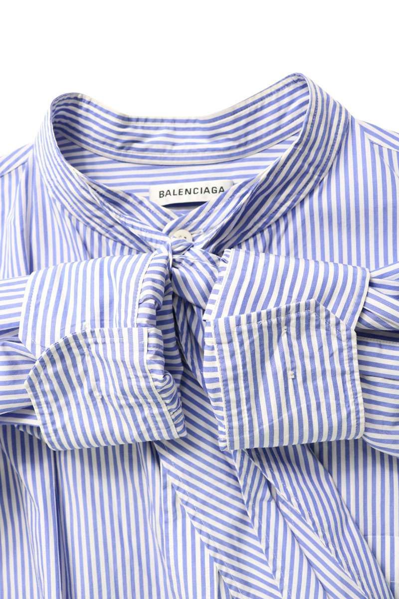 Balenciaga Back Logo Striped Bowtie Ribbon Long Sleeve Shirt 32 — view 2