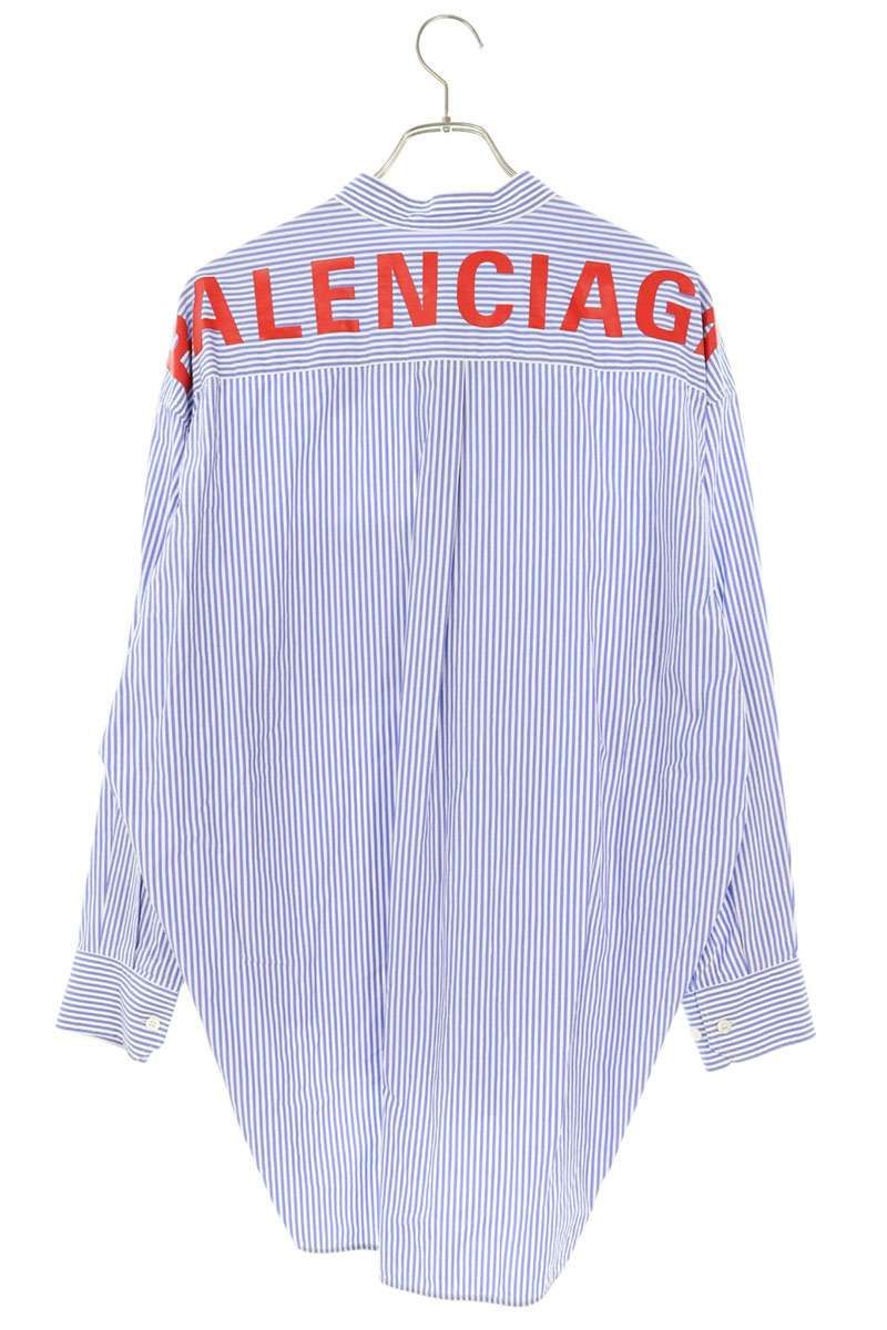 Balenciaga Back Logo Striped Bowtie Ribbon Long Sleeve Shirt 32