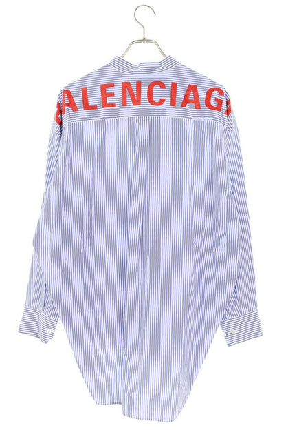 Balenciaga Back Logo Striped Bowtie Ribbon Long Sleeve Shirt 32