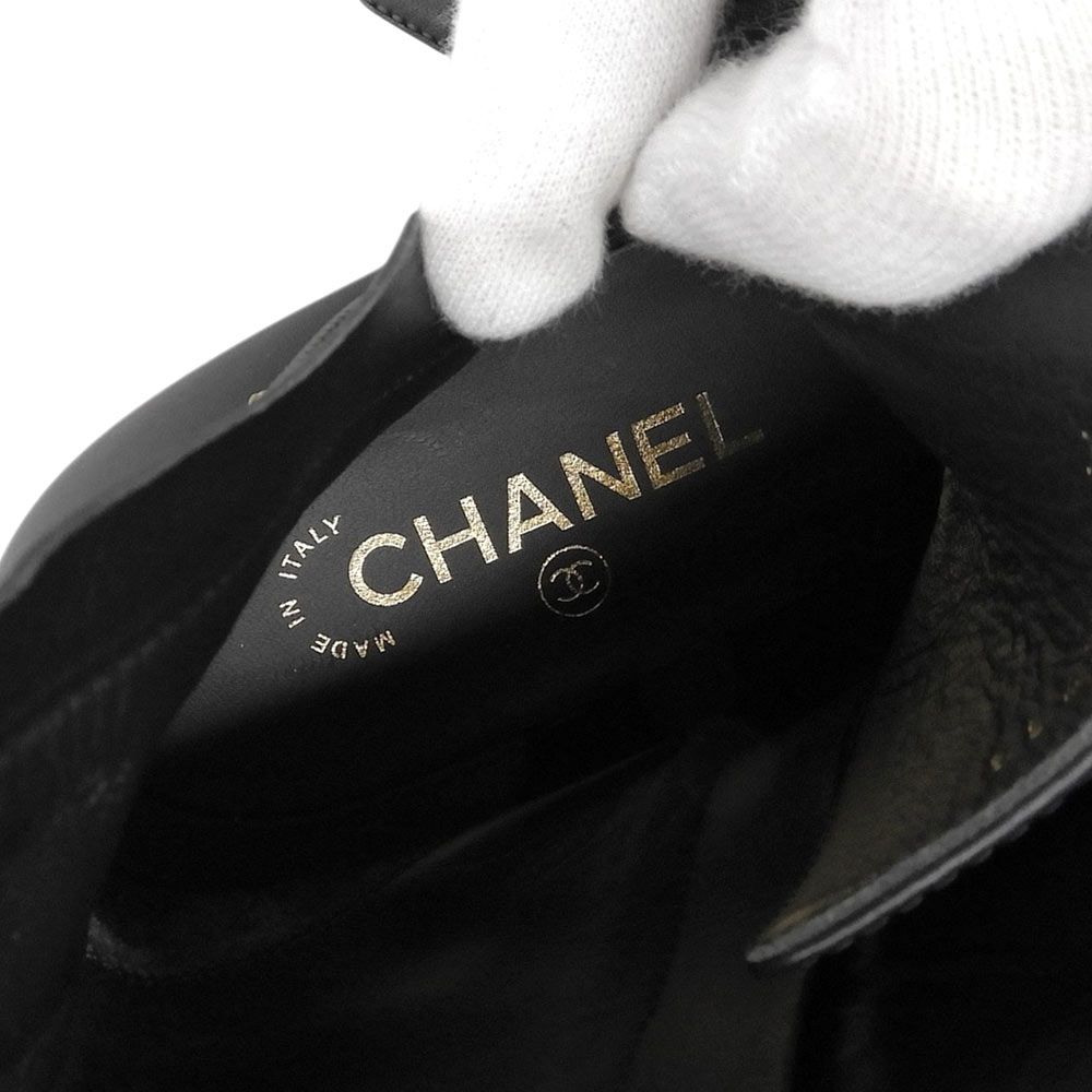 Chanel CC Logo Leather Short Boots Chain Double Zip Lace Up Black 37 — view 8