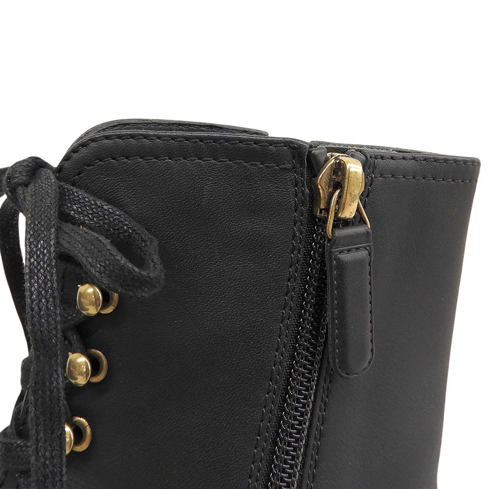 Chanel CC Logo Leather Short Boots Chain Double Zip Lace Up Black 37 — view 5