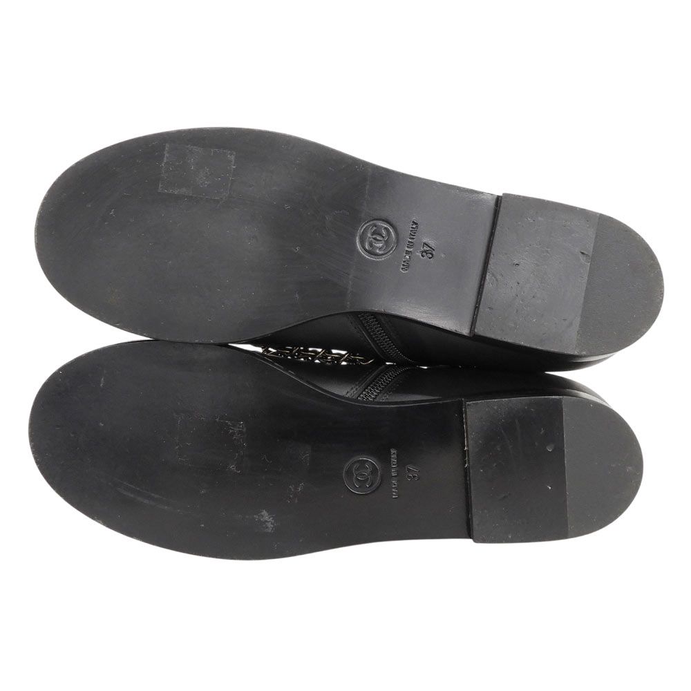 Chanel CC Logo Leather Short Boots Chain Double Zip Lace Up Black 37 — view 7
